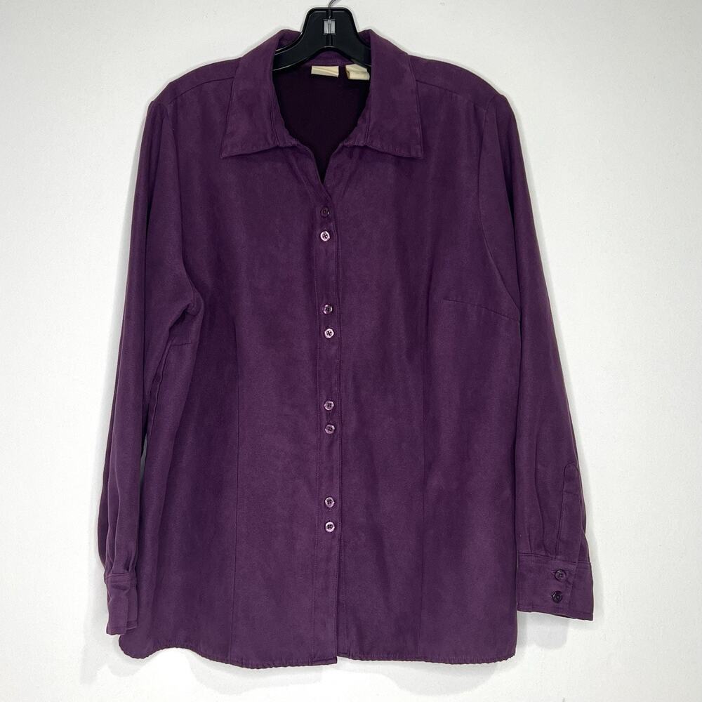 C C Hughes Women’s Size 1X Purple Button Up Soft Blouse Trendy Mature Career